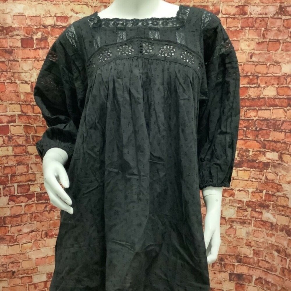 Free People Womens Black Lace Eyelet Buttons 3/4